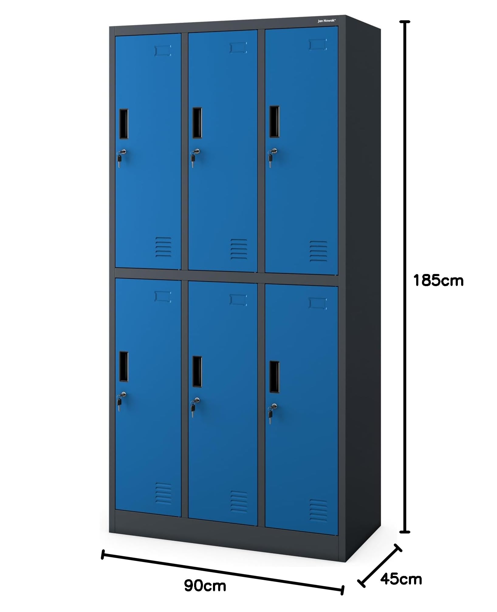 Jan Nowak Armario para Vestuario Taquilla Metálico con 6 Compartimentos Ranuras de ventilación Recubrimiento de Polvo 185 cm x 90 cm x 45 cm Azul Antracita