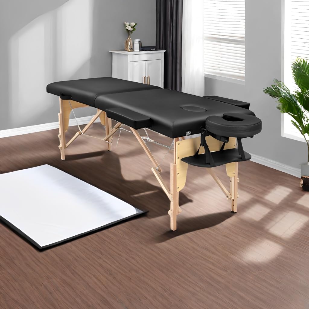 Camilla de Masaje Plegable - 2-Zona Madera Camilla Estetica Portatil para Fisioterapia y Tatuaje