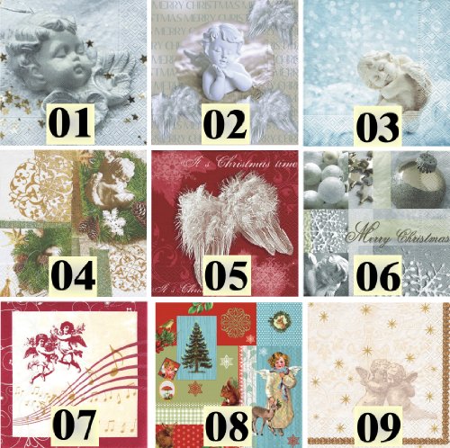 Lot de 20 serviettes motif au choix Noël Peaceful Angel - Ange paisible