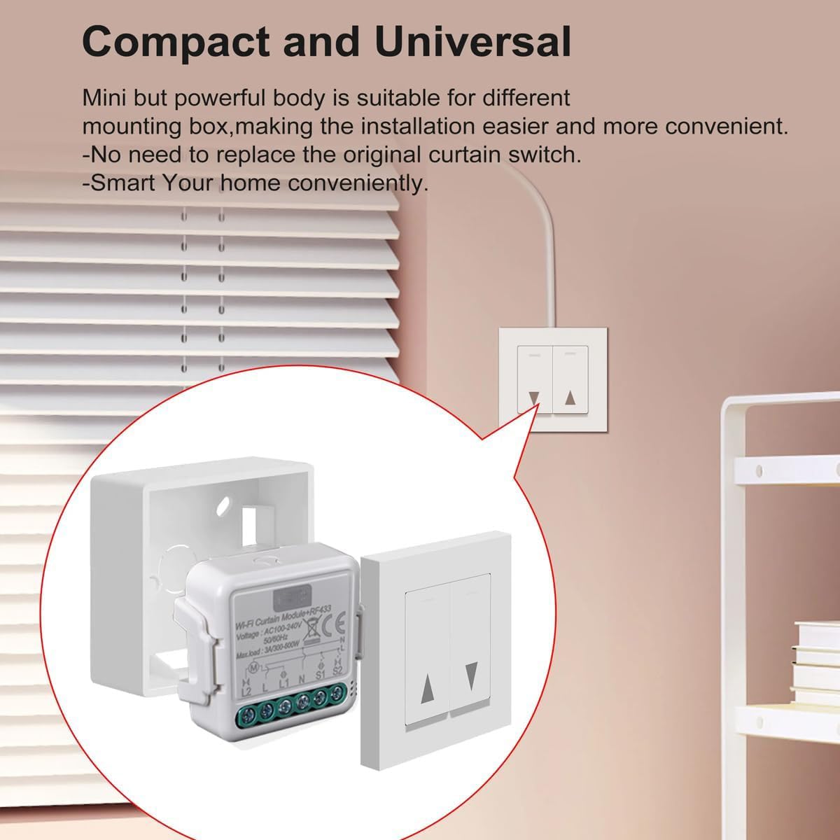 Yueyang Interrupteur de Volet Roulant WiFi+RF, Télécommande pour Volets Roulants Électriques, Compatible avec Alexa, Relais RF Switch, Smart Life App, Minuterie Switch Volets