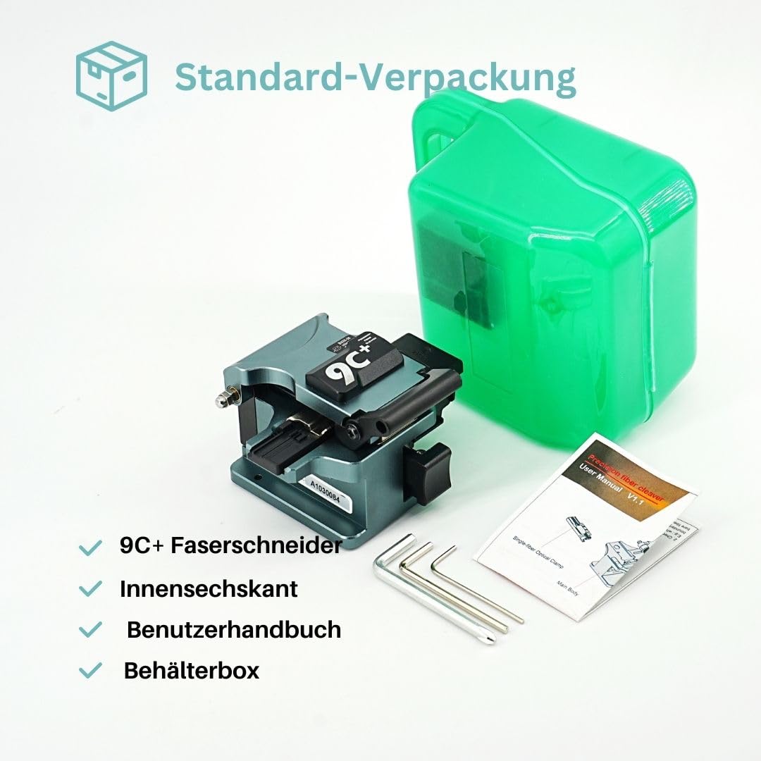 9C+ Fiber Cleaver LWL Faserschneider mit automatisch rotierender Klinge Einhandbedienung, Faserschneider mit Aluminiumlegierungsmaterial 24 Spaltstellen 48.000-fache Spaltung