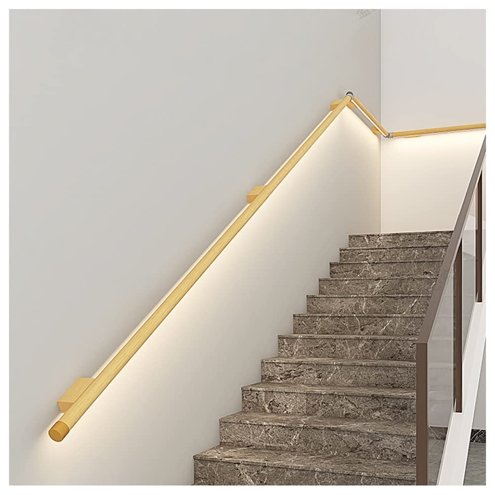 SXWNBIFH Stair handrail lights Handrail with LED Strip Light, Wall Mounted Staircase Handrail, Aluminum Stair Hand Railing, Corridor Wall Lamps (Color : Wood Grain, Size : 39.3"/1m)