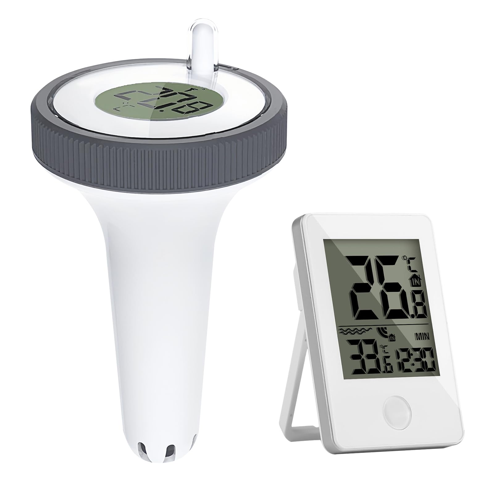 Thermomètre numérique de piscine sans fil : thermomètre flottant avec moniteur de température intérieure, thermomètre de natation pour piscines, aquarium, baignoire, étang, installation