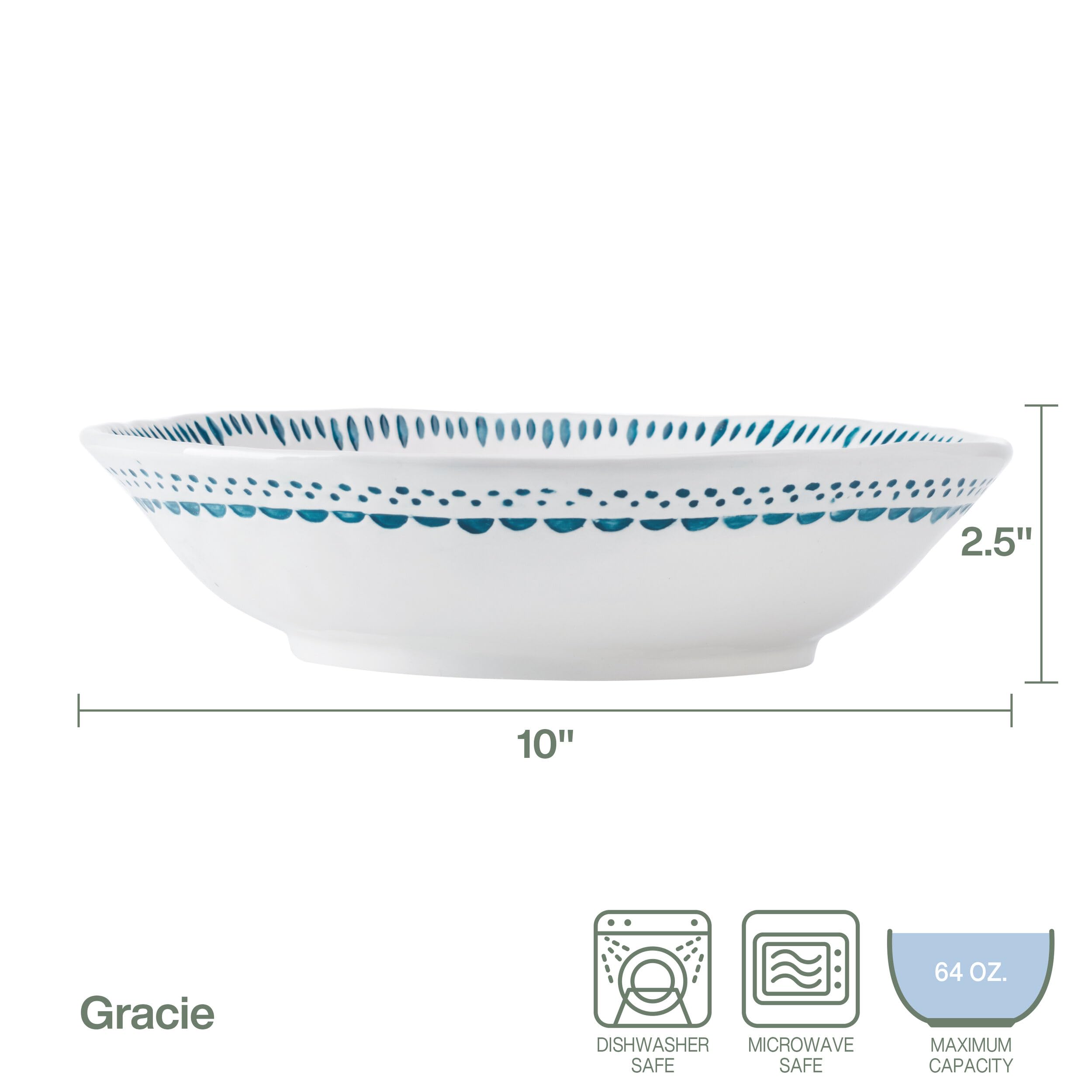 Fitz and Floyd Gracie Serving Bowl, White, 10 Inch