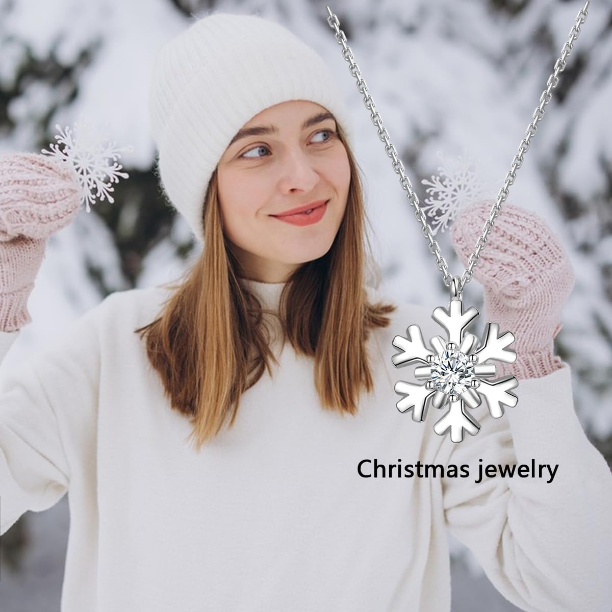 Small Snowflake Earrings Small Snowflake Necklace 925 Sterling Silver Hypoallergenic CZ Winter Party Chrismas Jewelry Gifts for Women - Image 6