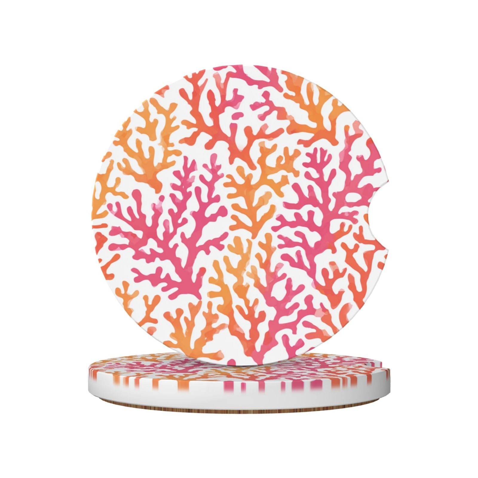 Orange and Pink Coral Pattern Ceramic Coasters,2pcs