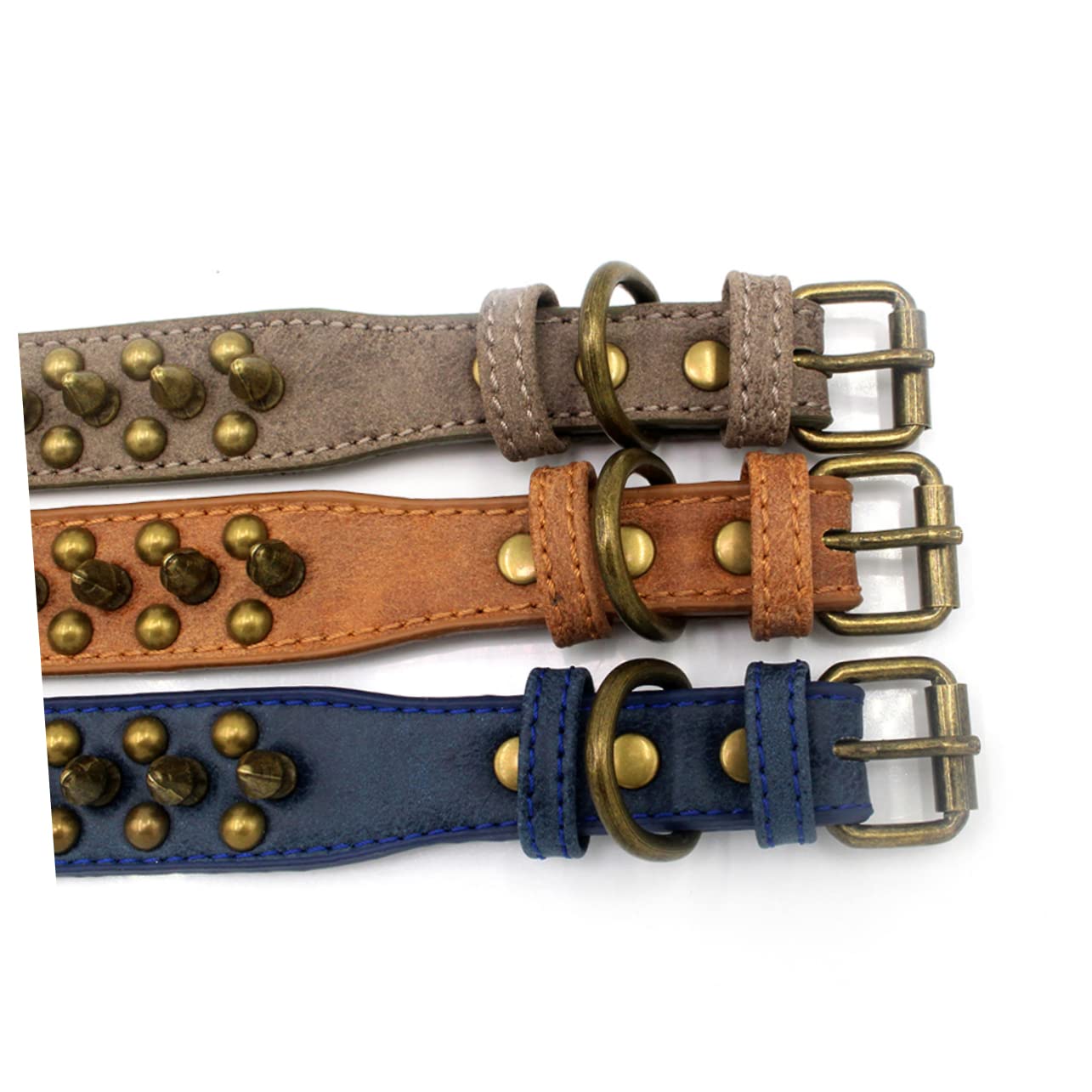 FRCOLOR Collar De Perro con Remaches Elegantes De 3 Piezas Collar para Mascota con Tachuelas Redondas Talla L Marrón