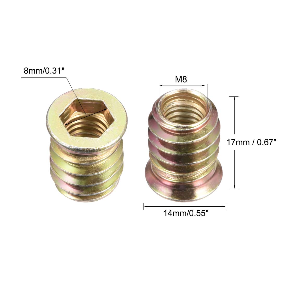 Flаѕh Sаlе Buу 1 gеt 1 uxcell Wood Furniture M8x17mm Threaded Insert Nuts Interface Hex Socket Drive 20pcs