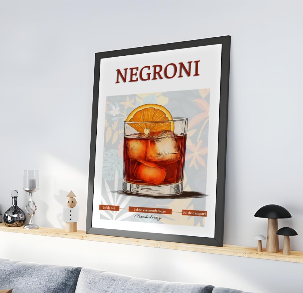 Recette Negroni Poster Rouge 50x70 - Créez un Espace Convivial dans Votre Cuisine sans Cadre