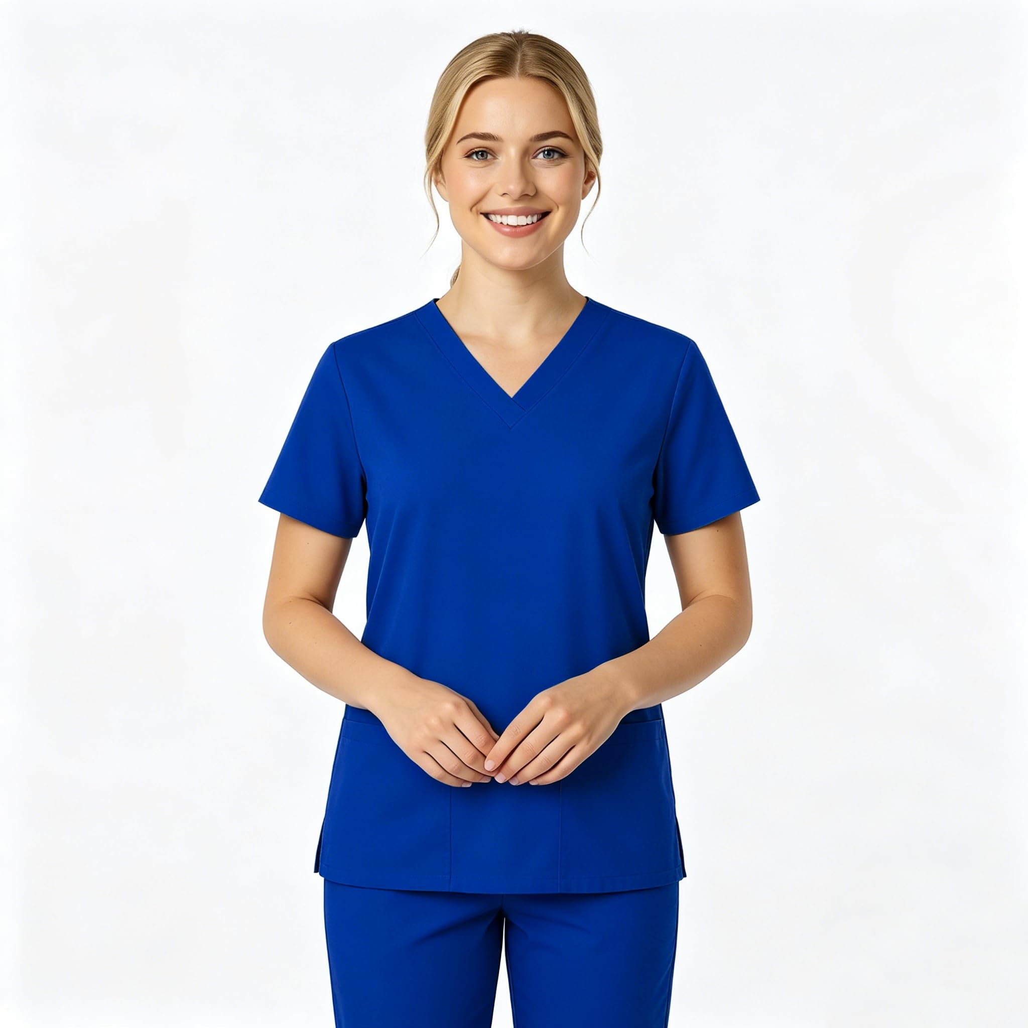 Uniformes médicos para mujer cuello en V manga corta 2 bolsillos Q-DK56