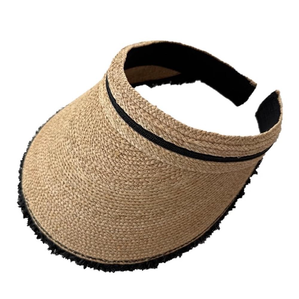 Visera de Paja para Mujer Sombrero de Paja Playa ala Grande Verano for Mujer, Sombrero Hueco Rafia para Sombreado al Aire Libre