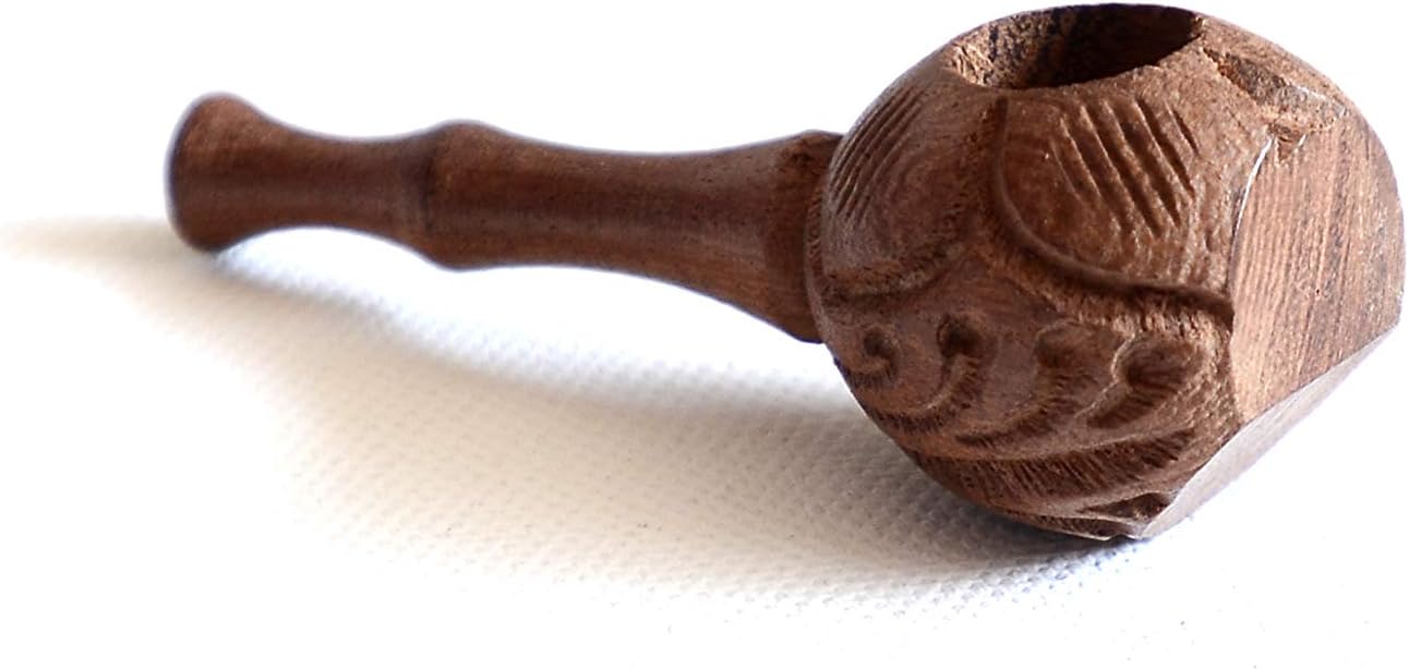 Asian Hilltribe Wood Mini Chillum Smoking Tobacco Pipe (Hand Made 7cm Length Carved Wood Chillum Hitter)