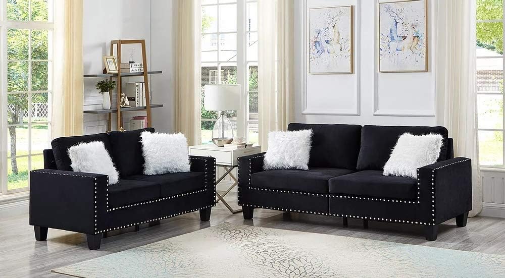 Bolnisi 2 Pieces Sofa Set Upholstered in Black Velvet