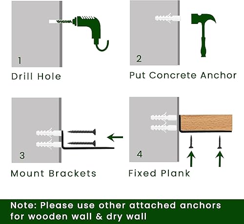 Miniatura 11 de Paquete de 6 soportes de estante resistentes de 8 pulgadas, soportes flotantes para estantes (1/5 pulgadas de grosor), soporte de estante de pared