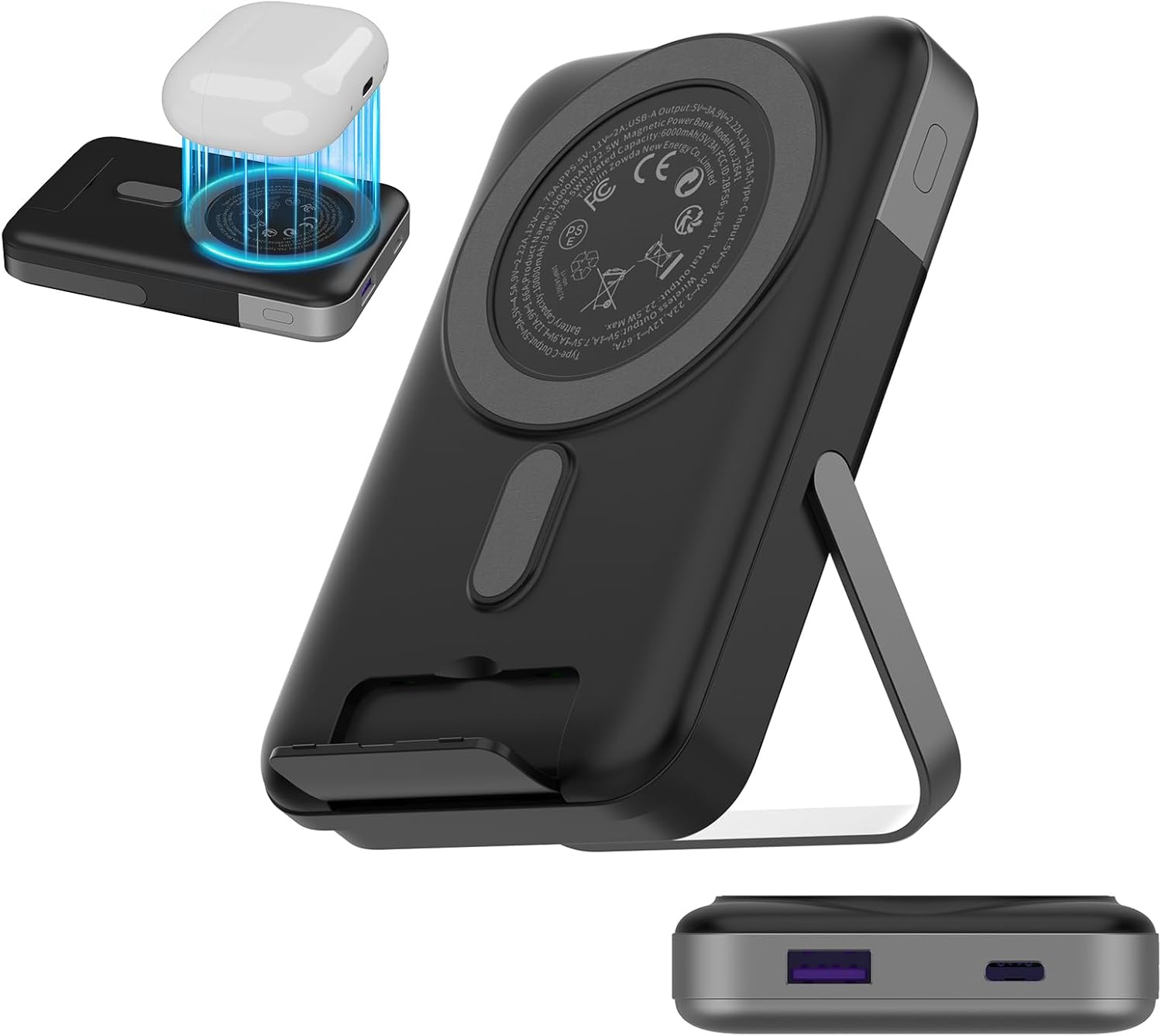 NOBIS for Magsafe Battery Pack 10000mAh, Dual-Foldable Wireless Magnetic Power Bank with LED Display Magnetic Portable Charger 22.5W PD Fast Charging Type C in&Out for Phone 16 S25