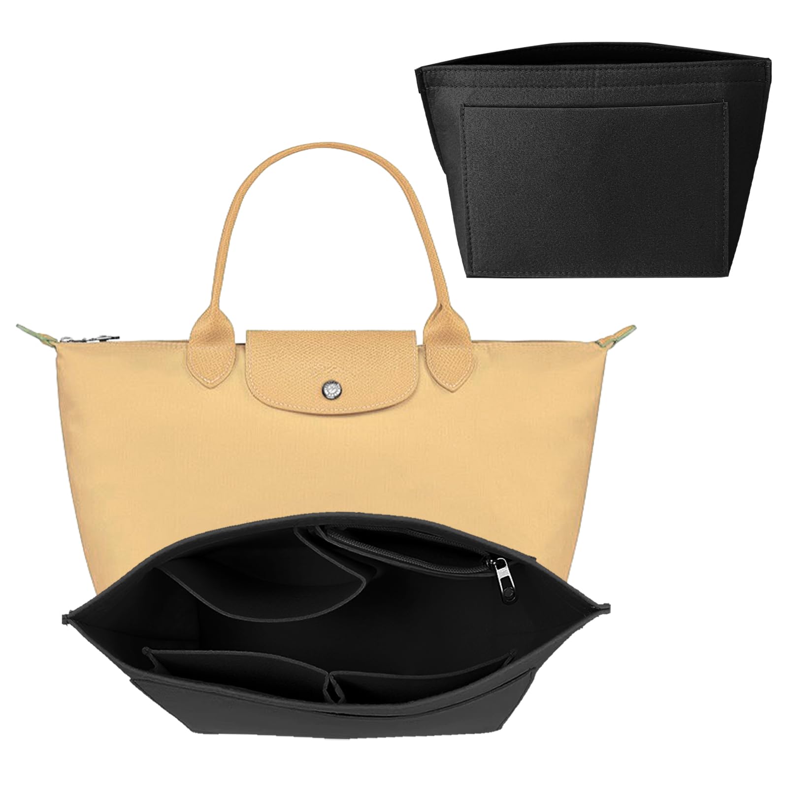 APMGONT Organizer für Longchamp Tasche, klappbar Geldbörse Organizer für Tasche, Filz-Geldbörsen-organizer-Einsatz, für Longchamp Le Handtascheneinsatz (Schwarz, S)