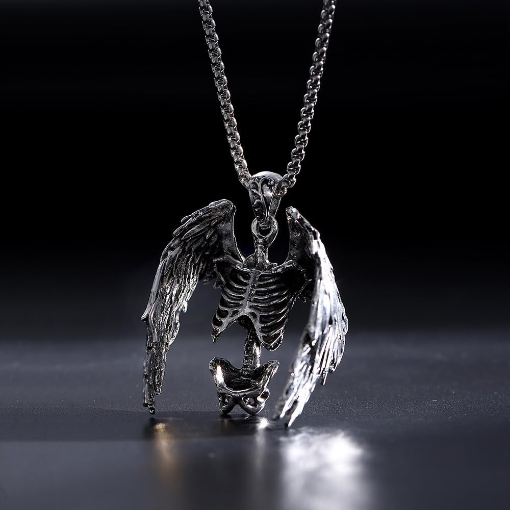 Skull Necklace Punk Skeleton Wings Pendant Choker Goth Halloween Jewelry Gift for Women and Men - Image 5