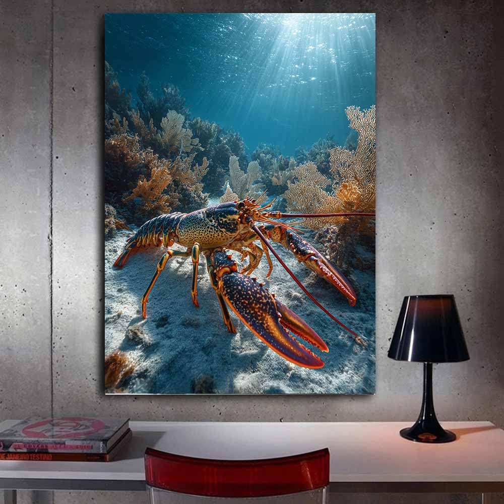 CUDAOO stampa su tela animali marini arte murale soggiorno stampa artistica Aragosta poster,immagini per camera da letto cucina ufficio(arancione)-70x100cm Non incorniciato