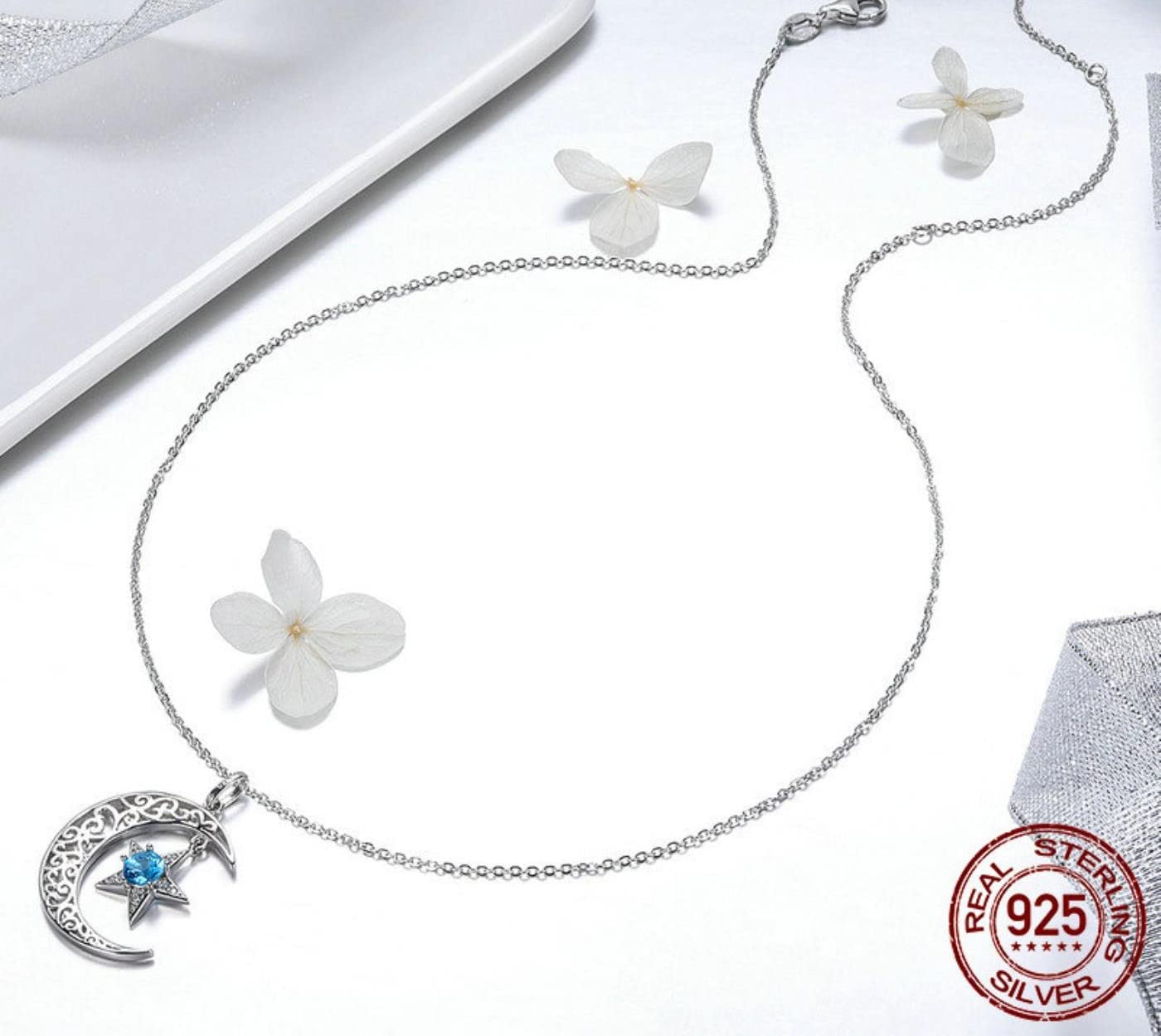 Ciondoli romantici per collane con Luna e Stella in Argento Sterling 925 per Regalo di Gioielli con Collana di Moda da Donna