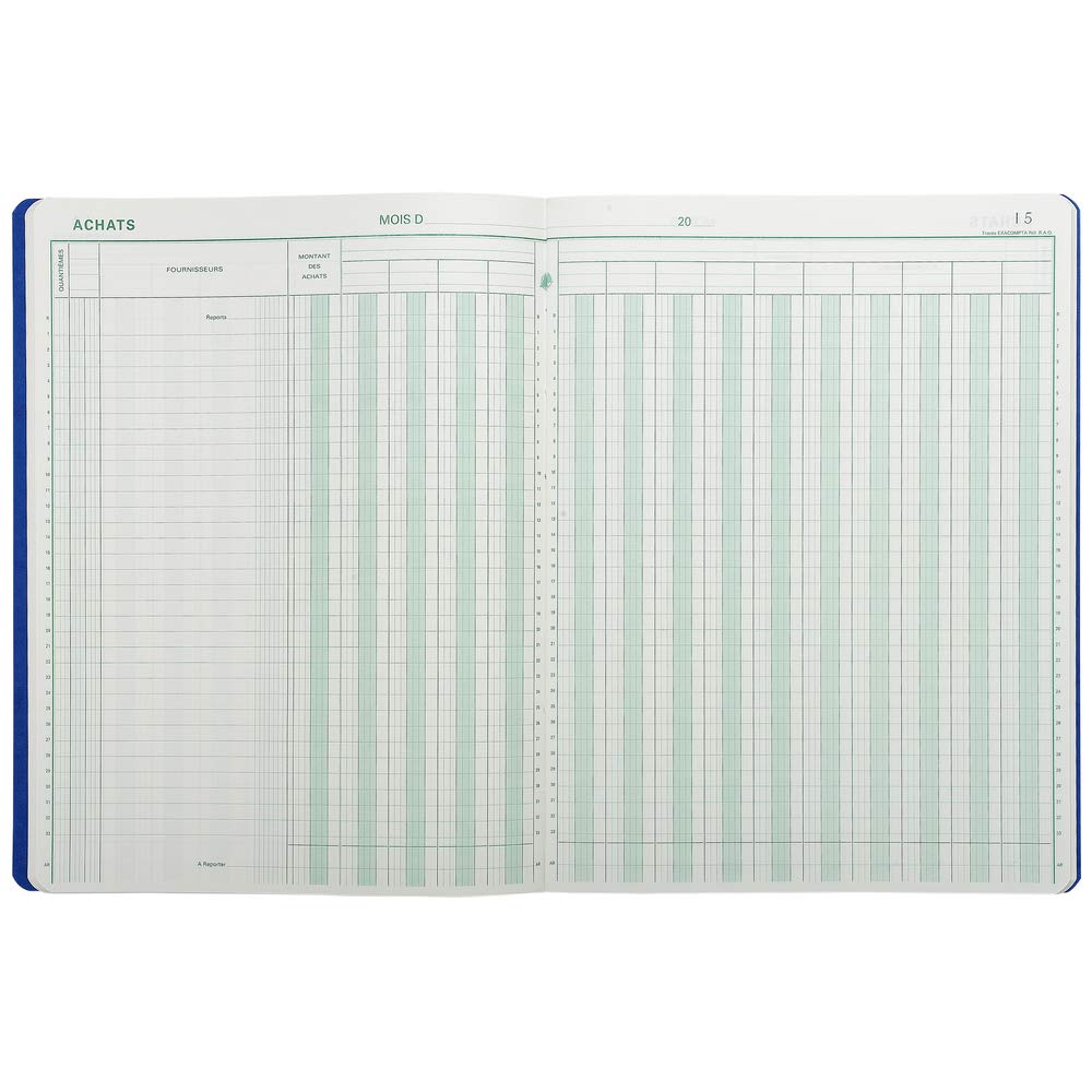 Exacompta - Réf. 6460E - 1 Piqûre ACHATS - 15 colonnes sur 2 pages - 1 libellé - 33 lignes - 80 pages foliotées - format 320 x 250 mm - 4 couleurs aléatoires, jaune, bleu, rouge, vert