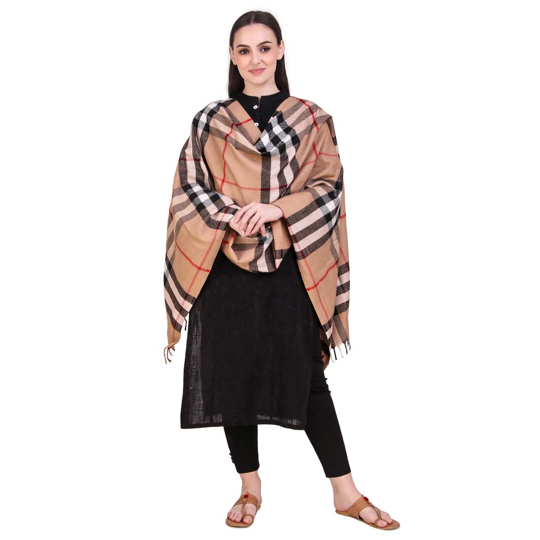 KIBA RETAIL Women'S Warm And Soft Checkered Shawl With Border Embroidery_(82 X 37 Inches)