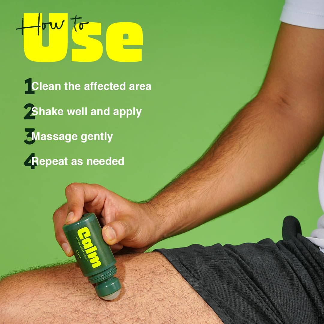 Rivona Naturals Calm Pain Relief Roll on Massager l Instant relief from Muscle, Elbow, Back, Leg, Body Pain, Cramps &Headache l Natural ingredients | Suitable for Sports & Gym fast recovery |50ml 3