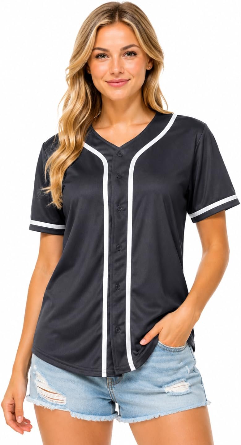 Drift & Kin Women's Softball Jersey, Button Down Baseball Shirt, Short Sleeve Sports Team Top