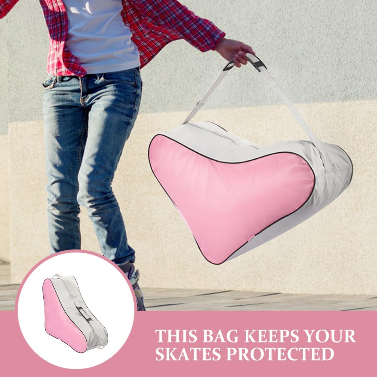 YARNOW Roller Skate Tote Bag for Adults Pink Triangular Skating Shoes Storage Bag with Handle Lightweight Sports Satchel for Ice Skates