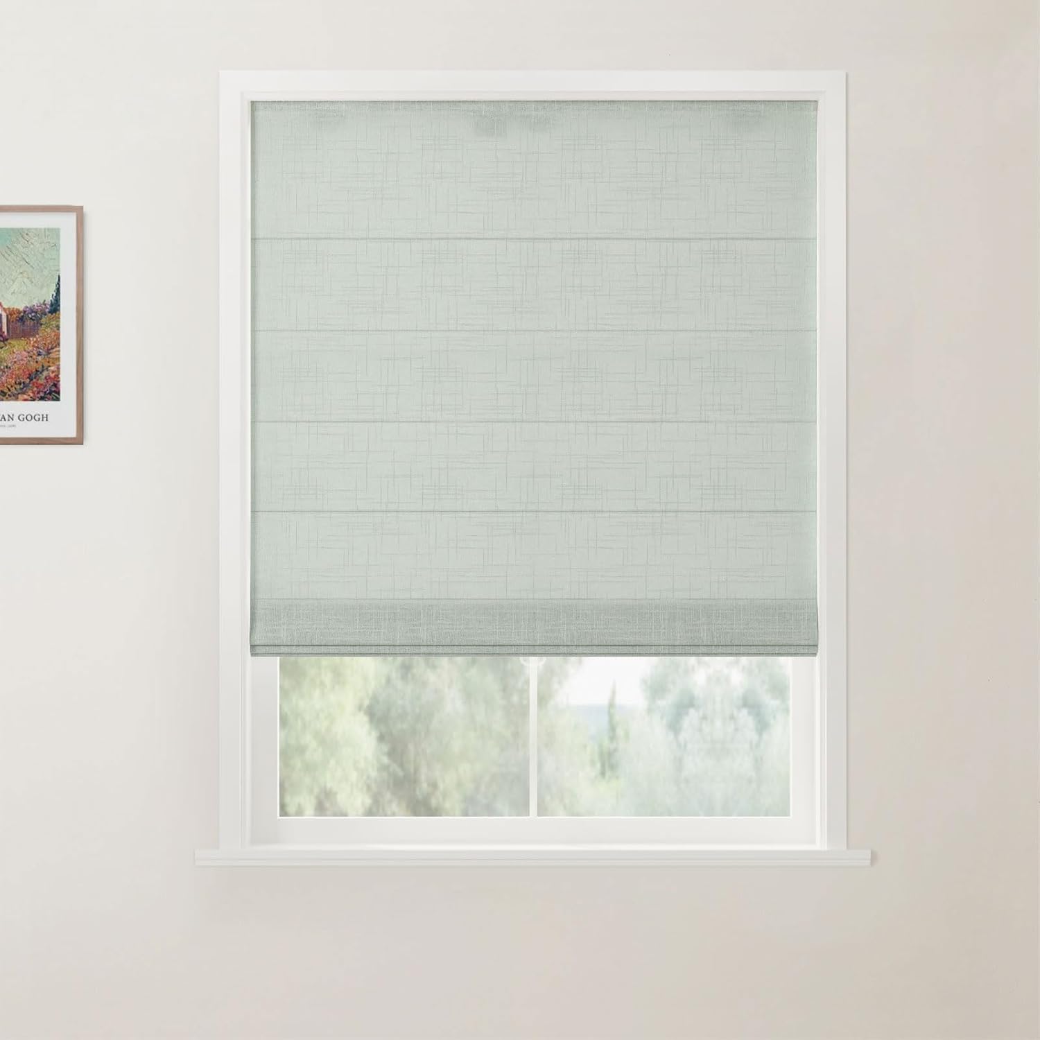 TWOPAGES Faux Linen Blinds for Indoor Windows, Cordless Fabric Roman Shades Pull Down, Custom Window Blinds for Sliding Glass Doors Living Room Bedroom Office, Ian Collection