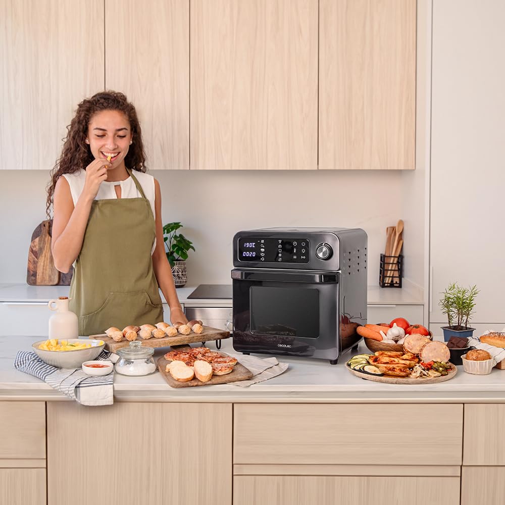 Cecotec Forno Friggitrice Bake&Fry 1500 Touch. 15 Litri, 1700 W, Risultati più sani, Schermo touch, 10 Menu preimpostati, Acciaio inossidabile, 60-230 º, Kit di accessori.