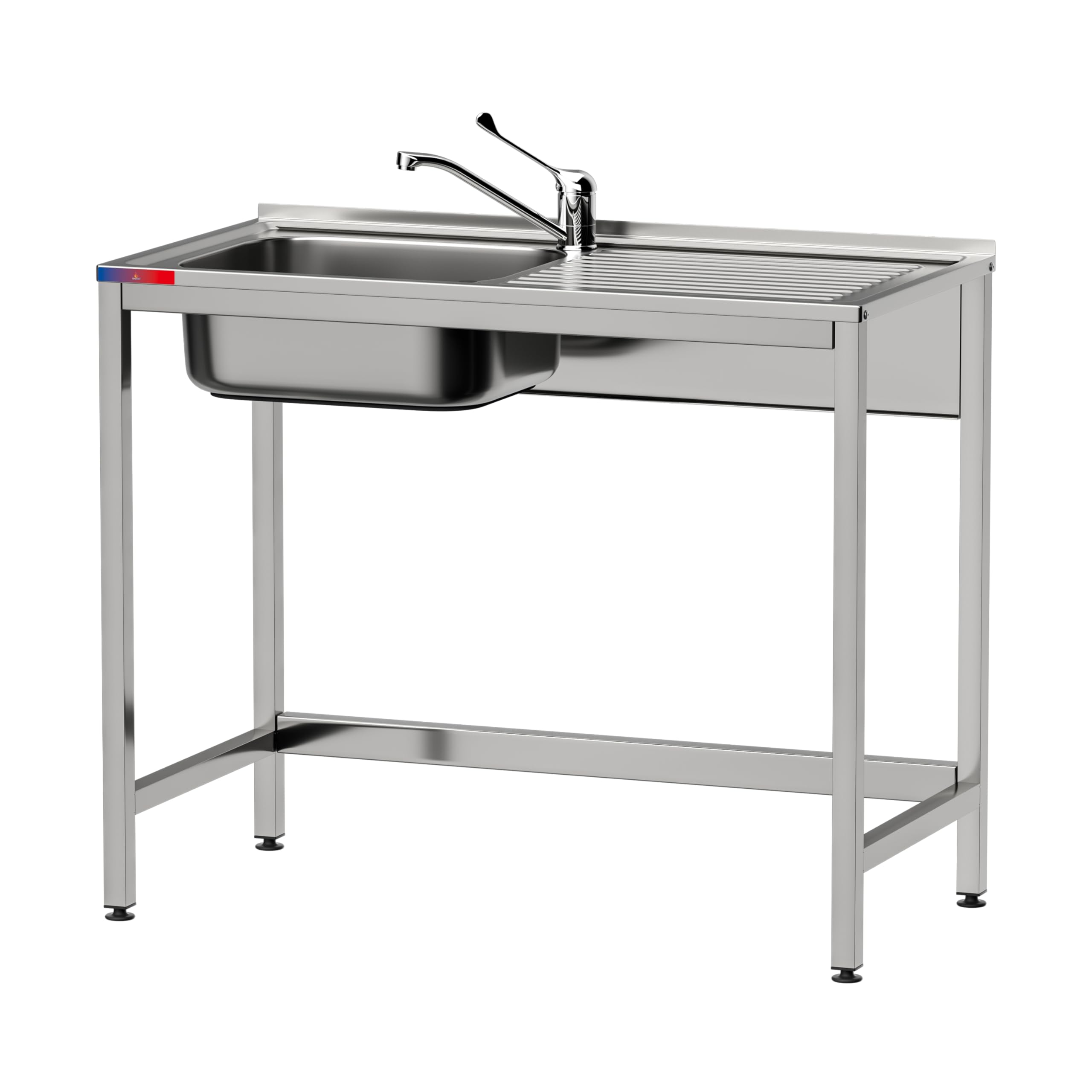Fregadero Industrial Acero Inoxidable, 1 Seno con Escurridor, 1000x500x850 mm, Acabado Pulido Satinado, Ideal Hostelería y Cocina Profesional (Monomando Codo, Seno Izquierda)