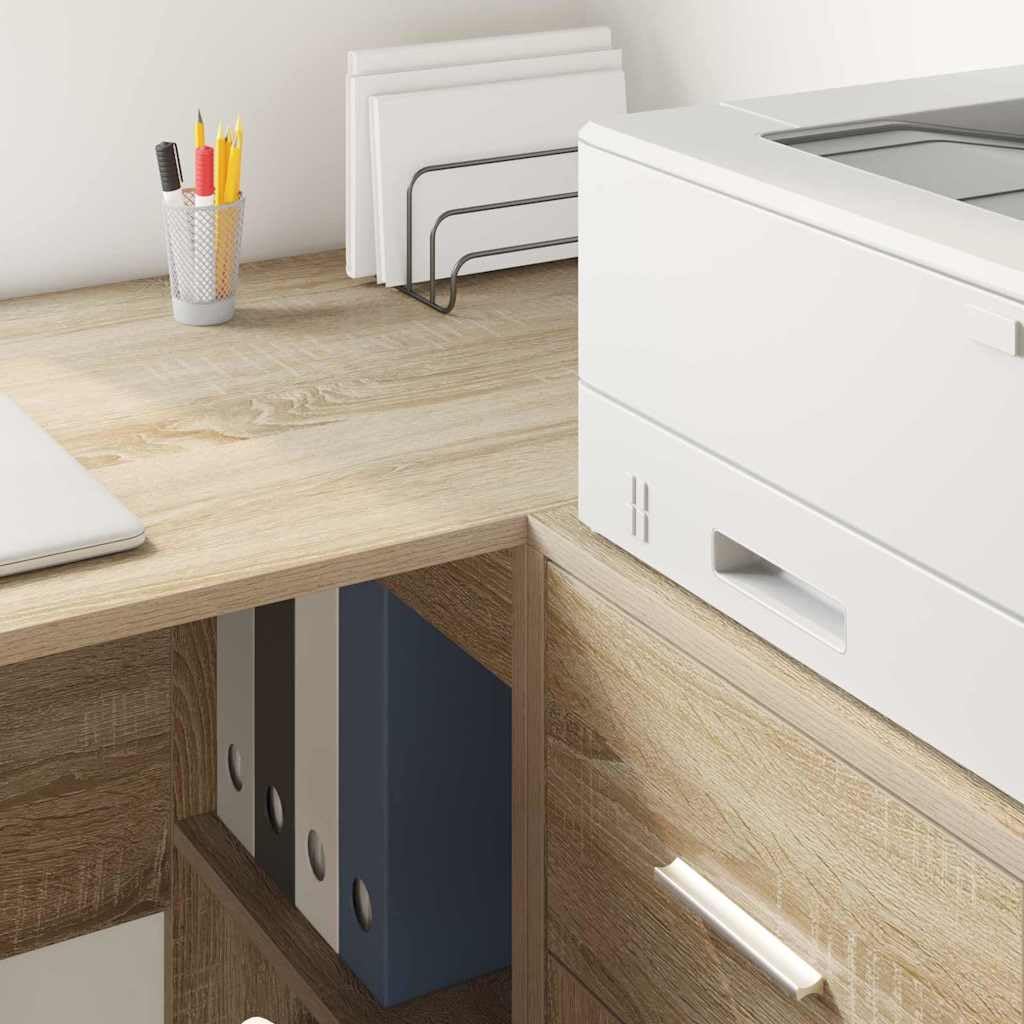 Moderner Schreibtisch mit Ablagefach und Stauraum in Sonoma-Eiche, Schreibtisch mit integriertem Regal für Home Office, Praktischer mit Regal für Büroorganisation, Eleganter