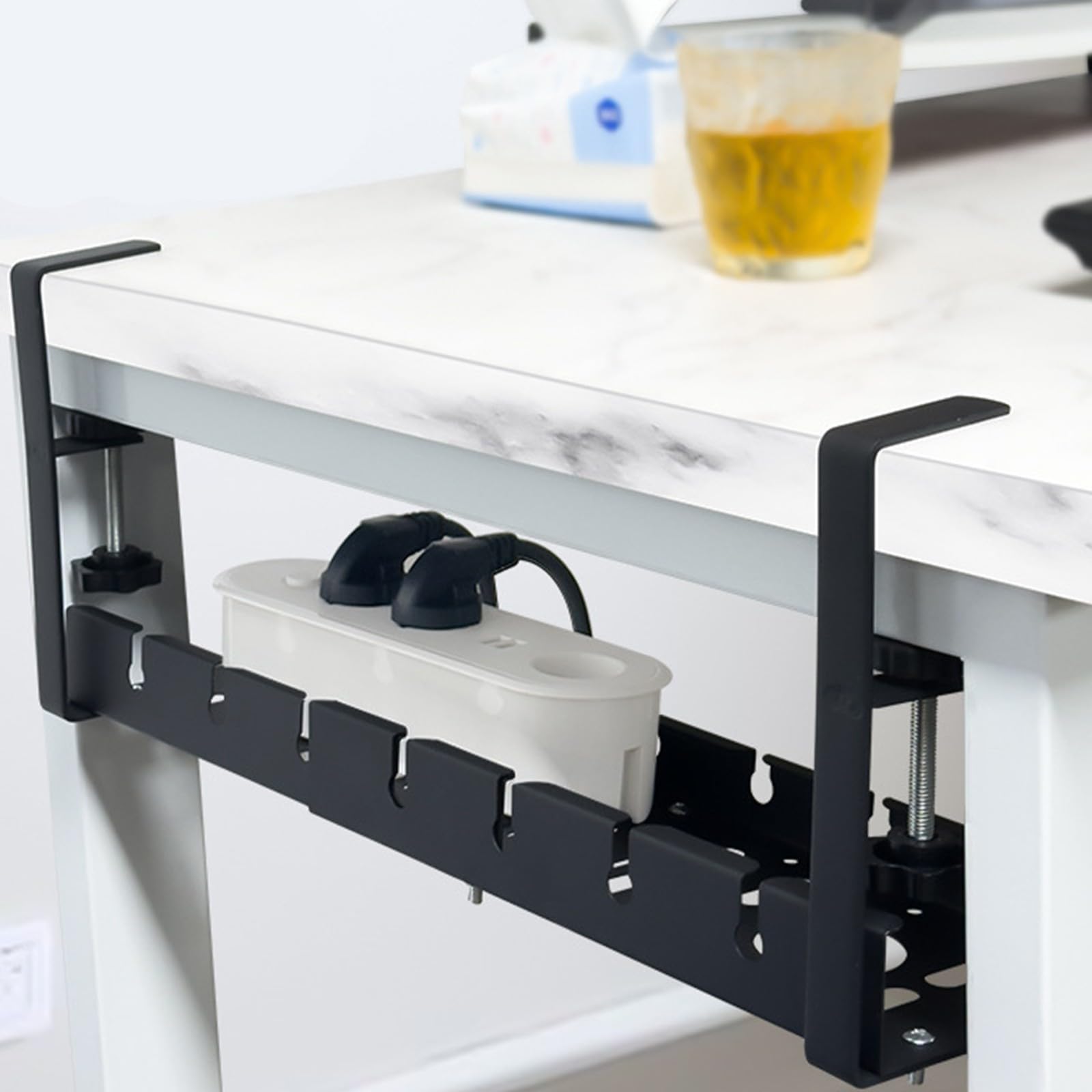 Platzsparende Kabelablage unter dem Schreibtisch, verstellbare Länge 40 - 50 cm, hält 9 kg, kein Bohren erforderlich, für Heimbüro