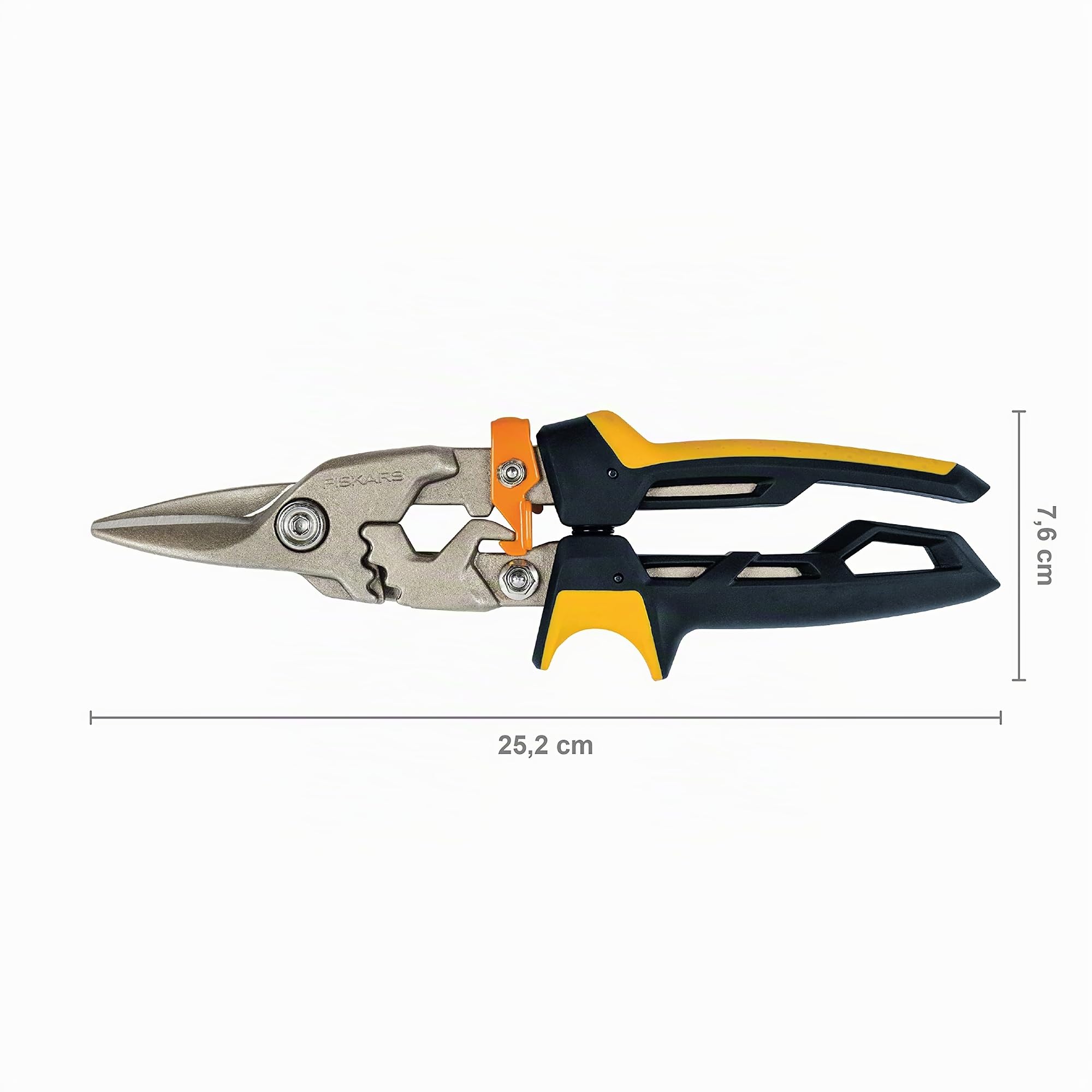 Fiskars Blechschere, Gerader Schnitt, Bis zu 40% mehr Kraft, Länge 25 cm, Stahl/Kunststoff, Schwarz/Orange, PowerGear, 1027207