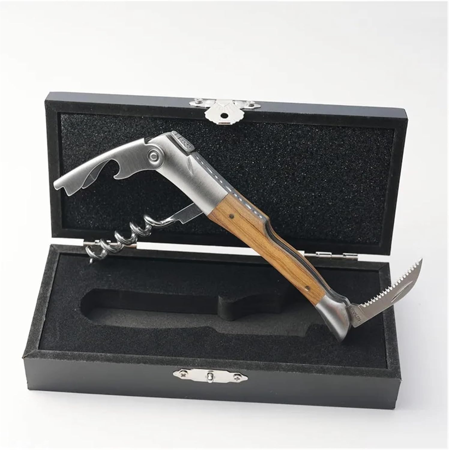 1Pcs Laguiole Wine Corkscrew Can Opener Beer Cap Jar Bottle Openers Wood Handle Multifunctional Wine Accessories Household(Corkscrew in box)