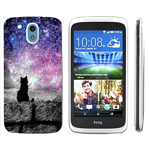 [NakedShield] Compatible for HTC Desire 526 [Clear] Ultra Slim TPU Phone Case Cover [Cat Sparkle Star Print]