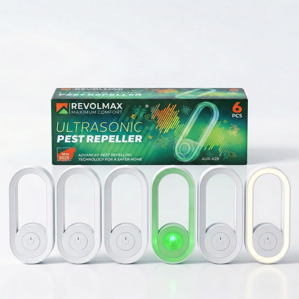 AUR-A28, Ultrasonic Pest Control Repeller - Electronic & Ultrasound, Indoor Plug-in Repellent - Get rid of - Rodents, Mice, Squirrels, Bats, Insects, Bed Bugs, Ants, Fleas, Spiders, Roaches 6 Pack