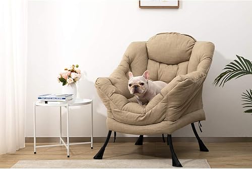 Miniatura 9 de HollyHOME Silla perezosa de tela con otomana plegable, cómoda silla de descanso y reposapiés plegable, sofá de ocio silla de lectura y reposapiés