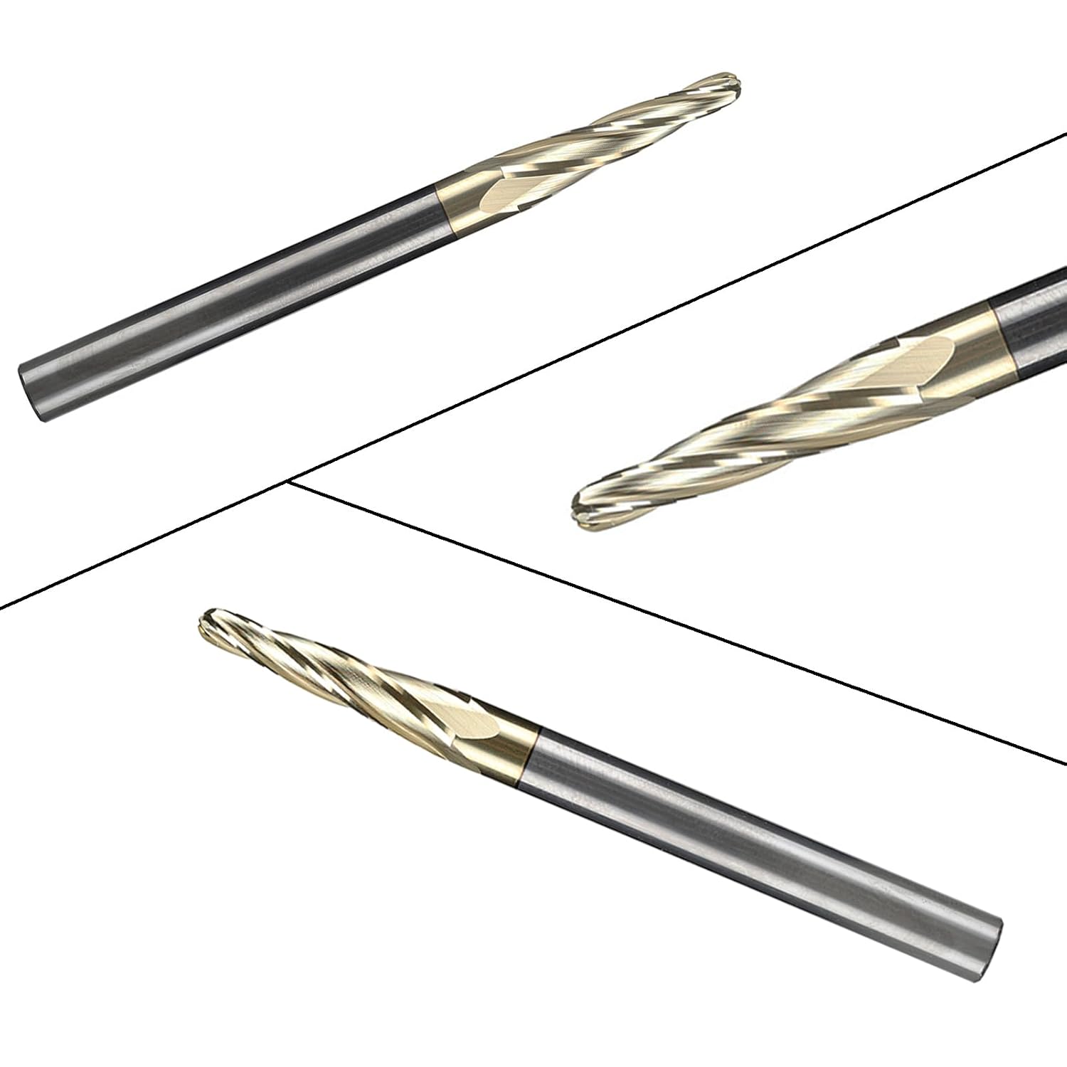 ZQ4113 Spiral CNC Router Bits 1/4" Shank 3" OVL Solid Carbide Tapered Angle End Mill with ZRN Coating for 2D&3D Wood Carving 4 Flute Ball Nose by Jiiolioa