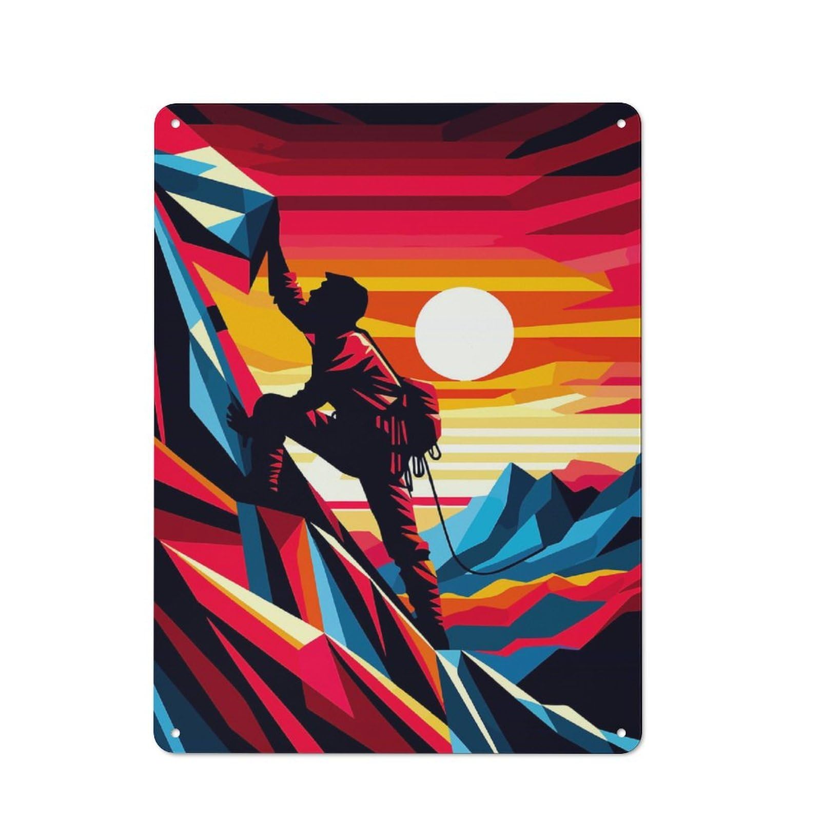 Junmoney Rock Climbing Sunset Wpap Vintage Metal Plaque 40X30cm For Living Room Or Hallway, A Christmas Gift For People Styling Living Room And Hallway