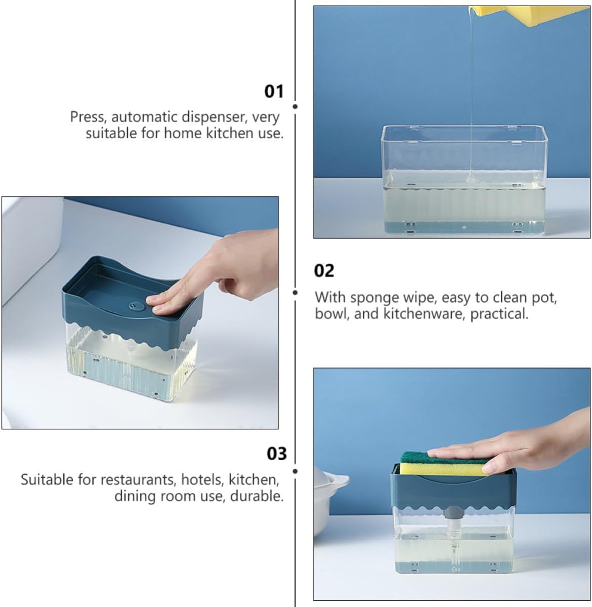 Kitchen Press Liquid Dispenser Box with Sponge Wipe Abs Automatic