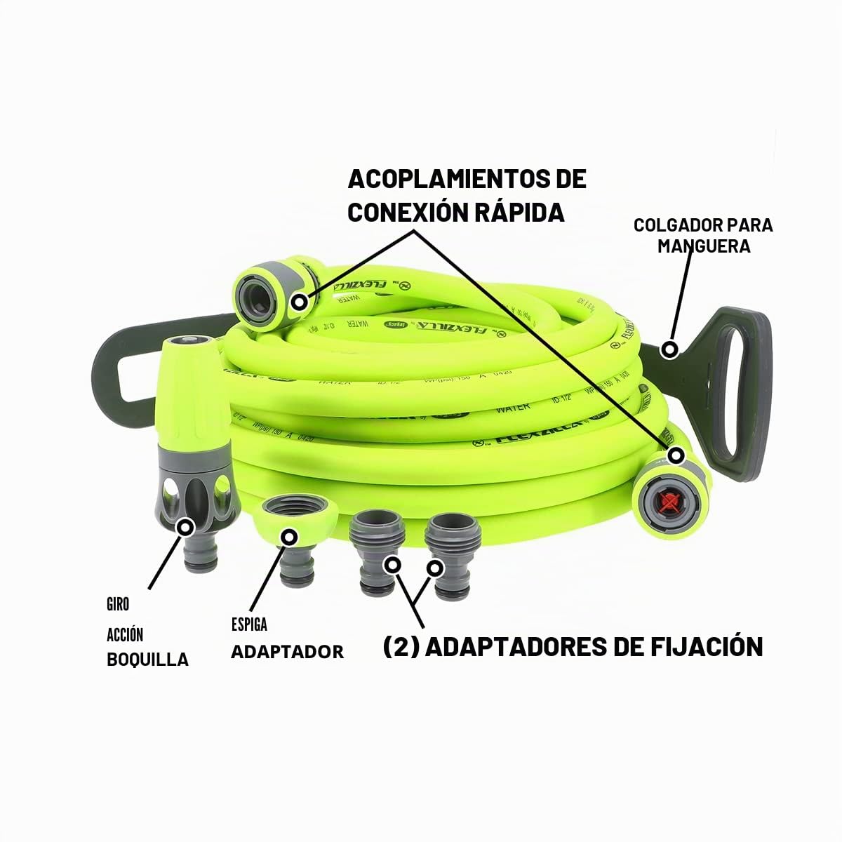 Flexzilla HFZG12050QN - Kit de Manguera de jardín con Accesorios de conexión rápida, 1,27 cm x 50 pies, Resistente, Ligero, Seguro para Agua Potable