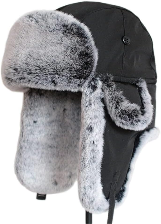 Winter Bomber hat for Men Russian Thick Warm Cap with Ear Flaps