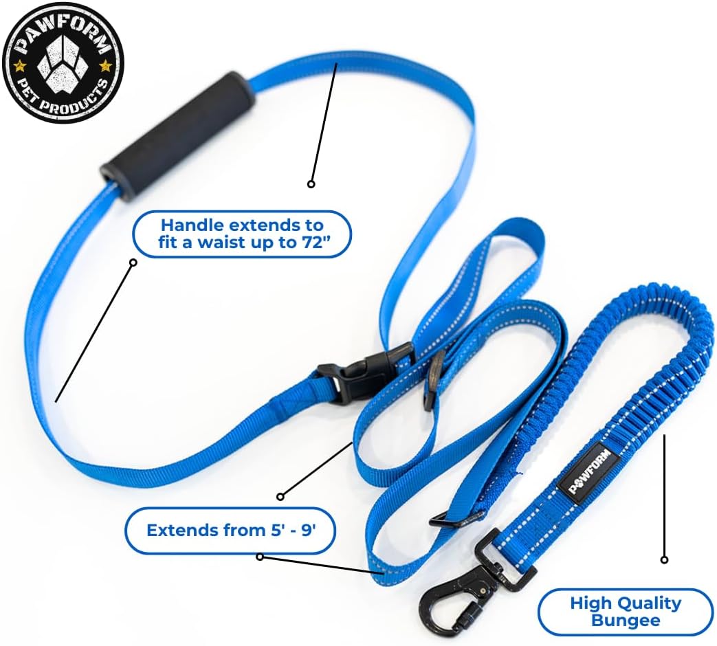 Pet Products Hands Free Dog Leash, Around The Waist, Crossbody, Solid Handle, Heavy Duty, (Blue)