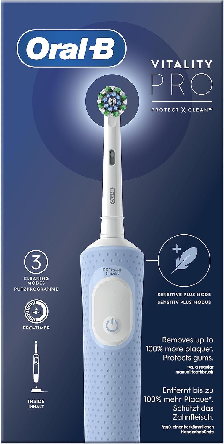 Oral-B Pro Vitality Elektrische Zahnbürste, Blau, mit 1 Bürstenkopf, entworfen von Braun