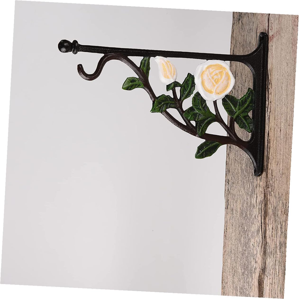 Ciieeo Iron White Rose Wall Mounted Bracket for Hanging Flowerpots and Bird Feeders, Sturdy Cast Iron Plant Hook for Indoor and Outdoor Garden Décor