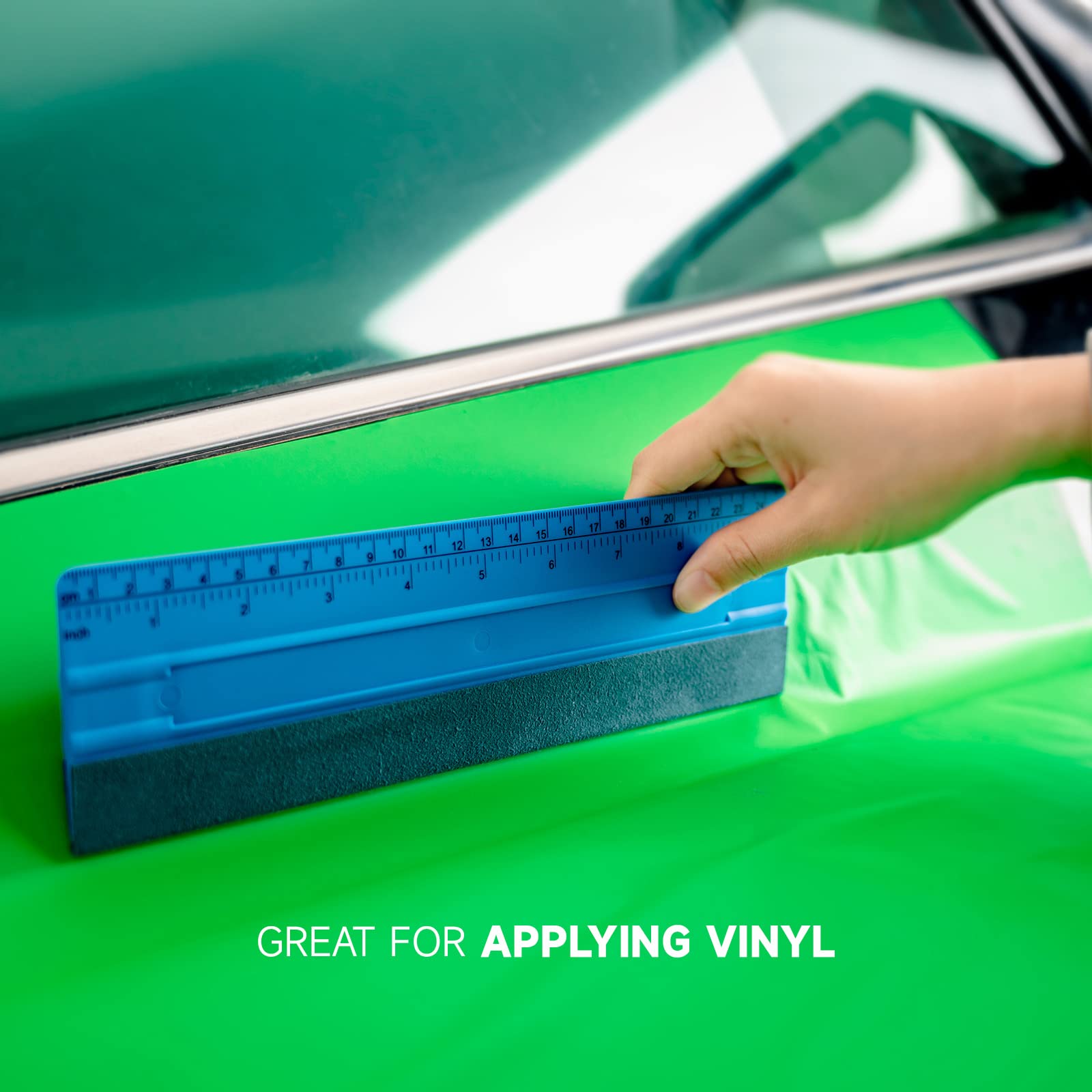 FOSHIO Rasqueta de fieltro de 10 pulgadas para vinilo con regla de 25 cm, 4 esquinas redondas, tarjeta universal, película tintada para ventana, instalación de película de vinilo de polipropileno azul