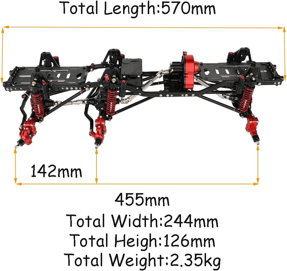 Metal Upgraded 6x6 RC Car Chassis Frame with 2 Steering Portal Axles & 2 Battery Trays DIY for Axial SCX10 1/10 RC Crawler Car Parts