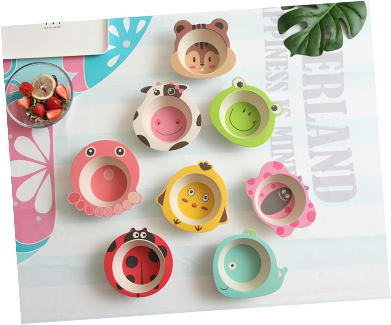 ABOOFAN Bamboo Fiber Kids Bowl Unbreakable Children S Tableware Lightweight Eco-Friendly Toddler Dinnerware for Outdoor Camping Picnics Frog Design 6.69X6.49X1.88In