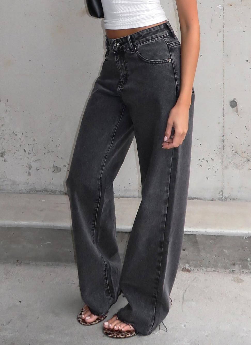 Women's Baggy Mid Low Waist Jeans Wide Straight Leg Loose Boyfriends Denim Jeans - Image 7